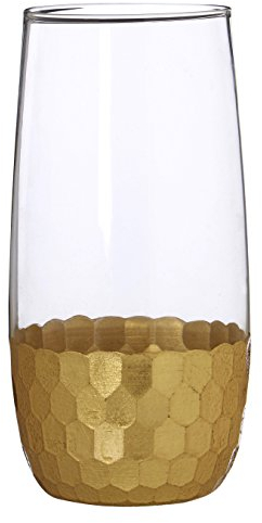 Premier Housewares 240ml High Ball Glasses Honeycomb Design Martini Glasses Drinking Glasses Clear Margarita Glass Set of 4 7 X 7 X 15 Cm, Gold