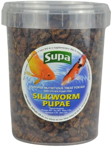 Supa Koi Silkworm Pupae, 1 Litre Bucket | A Highly Nutritious 100% Natural Protein Rich Treat Food for Koi and Other Pond Fish