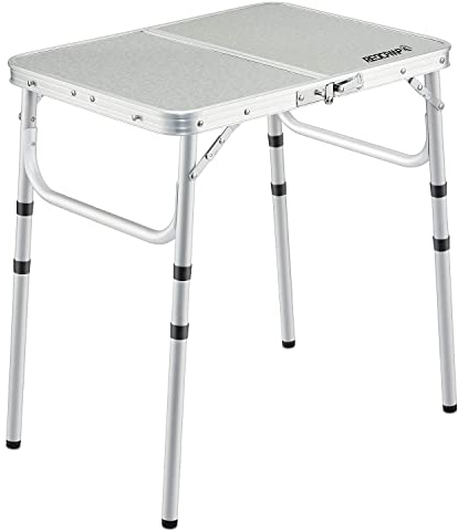 REDCAMP Small Folding Table 2 Foot, Adjustable Height Lightweight Portable Aluminum Camping Table for Picnic Beach Outdoor Indoor, White 24 x 16 inch (3 Heights)