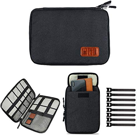 Cable Organizer Bag, Travel Electronics Accessories Carry Case Portable Cord Organizer Bag for USB Cable Cord Pen Hard Cables Earphone Ipad iPhone with 8 Cable Ties (Up to 7.9)