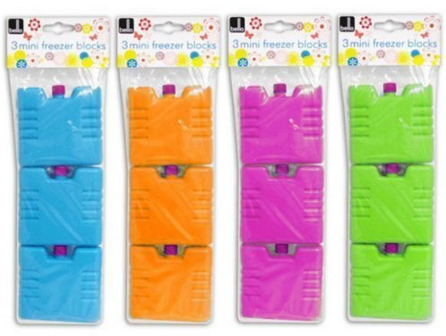3 x Set of 3 Mini Ice Brick Pack Block Blocks Freezer Cooler Bag Box Travel Picnic (Assorted Colors)