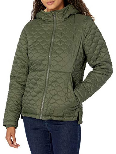 Amazon Essentials Damen Leichte, Gesteppte, Wasserabweisende Steppjacke mit Sherpa-Futter Und Durchgehendem Reißverschluss, Olivgrün, S