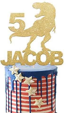 EDSG Personalised Dragon Cake Topper for Boy | Multicolour Glitter Topper for 1st, 3rd, 5th, 7th, 9th, 13th Birthdays (Champagne Gold)