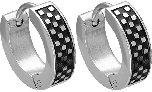 FILANGO 1 Paar Chirurgenstahl Kreolen SCHACHBRETT silberfarben/schwarz Schmuck Ohrringe