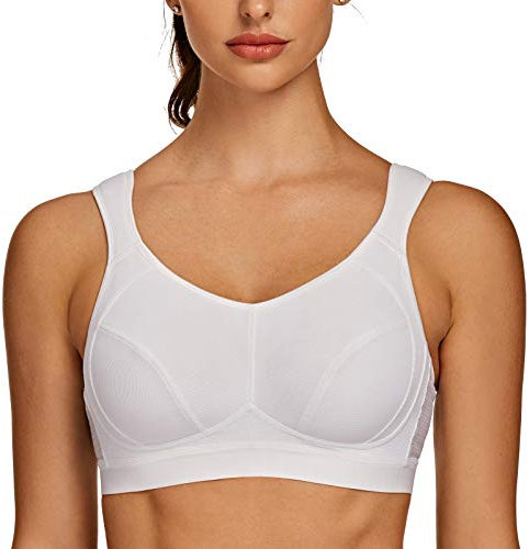 AGONVIN Sports Bras for Women High Impact Plus Size Support Wirefree Running Control White 38D