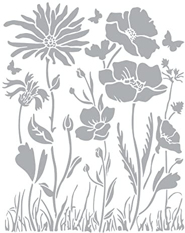 Stamperia Pochoir épais-Atelier-Coquelicot et Fleur, Plastique, Transparent, 20 x 25cm