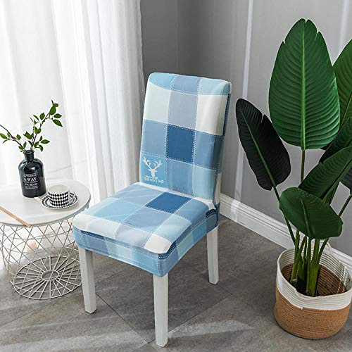QHDXL Stuhlhussen 4er Set Blauer Karierter Elch Stuhlhusse Universal Stretch Stuhlkissen Stretch-Stuhlbezug Elasthan Stuhlüberzug Restaurant Dekor sehr pflegeleicht-Universal