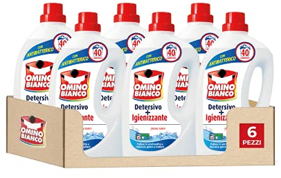 Omino Bianco - Detersivo Lavatrice Igienizzante Liquido, 240 Lavaggi, Igienizza i Capi e Rimuove Germi e Batteri, Formato Convenienza, 2000 ml x 6 Confezioni