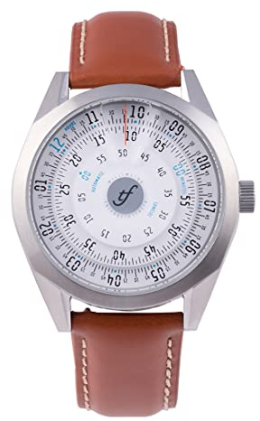 Trifoglio Italia Millimetro Analog Automatik Stahl rotierende Scheiben Weiß Leder Braun Herren Uhr