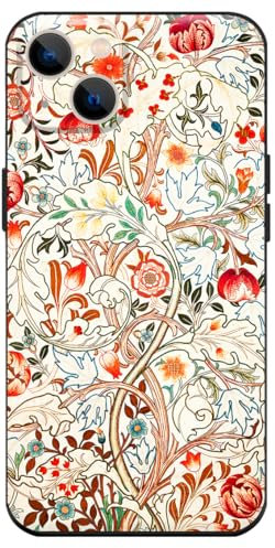Berkin Arts Compatible with iPhone 13 Mini Case Premium Silicone Cover Patterns Design Cute Red Pink Flower Women Soft Shockproof Bumper Slim Come with Screen Protector (William Morris-Acanthe)