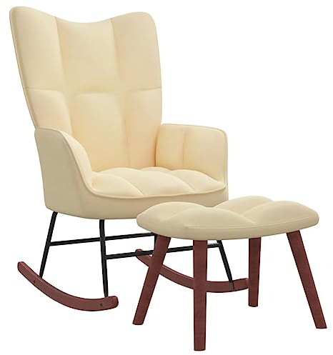 vidaXL Chaise à Bascule avec Repose-Pied Chaise de Relaxation avec Tabouret Siège de Relaxation Fauteuil Salon Salle de Séjour Blanc Crème Velours