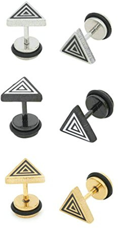 3 Paar Herren Damen Ohrringe Edelstahl Dreieckige Ohrstecker für Männer Frauen 6mm/8mm Ohrstecker Silber Gold Schwarz