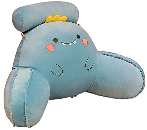 Bowtus Lendenkissen mit Armlehnen, Lesekissen mit Zerkleinertem Memory Schaum, Bücherkissen mit Abnehmbarer Nackenrolle & waschbarem Bezug Rückenstütze Kopfkissen (Dinosaurier, 60*40cm)