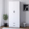 URBNLIVING Tall 2 Door Bedroom Wardrobe With 2 Drawers (Ash Grey Carcass + White Drawers)