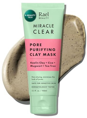 Rael Face Mask, Miracle Clear Clay Mask – Deep Pore Cleanser with Tea Tree & Gentle Exfoliation for Blackheads, Korean Skin Care (3.4 fl oz)