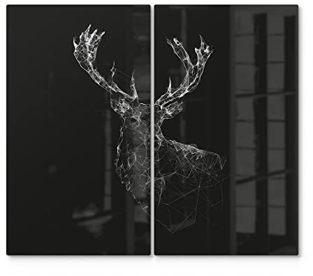 DEQORI Herdabdeckplatten Glas | 2er Set 60x52 cm | Motiv Digitalisierter Hirsch | Ceranfeld Abdeckplatten in Küche | Herd-Abdeckungen universal | Glasplatten & Schneidebretter für Kochplatte