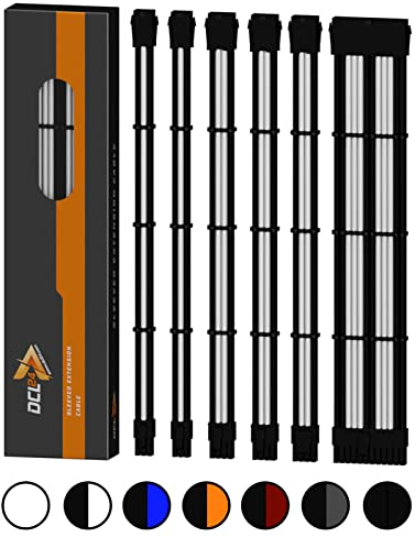 dcl24.de 30CM Sleeved Cable PC Extension Kit Schwarz-Weiß für Netzteil, GPU/CPU, PSU Cable Extensions mit Kabelkämmen, gesleevte Kabel PC Cable mod Kit
