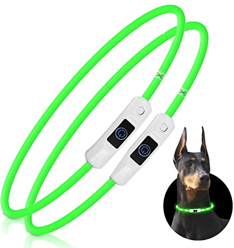 Nobleza - 2 × Collar Luminoso Perro de Seguridad Personalizado, 3 Modos Collar Luz Perro con USB Recargable, Ajustable Impermeable Collares LED para Perros Pequeños/Medianos/Grandes(Verde)