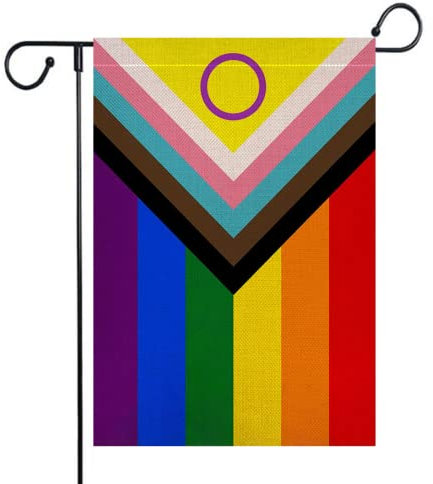 mflagperft Intersex Progress Rainbow Pride Garden Flag Decorations Small LGBTQ Gay Lesbian Bisexual Pansexual Transgender Mini Pride Month Yard Lawn Flags 12x18 Inch Double Sided Outdoor Decor