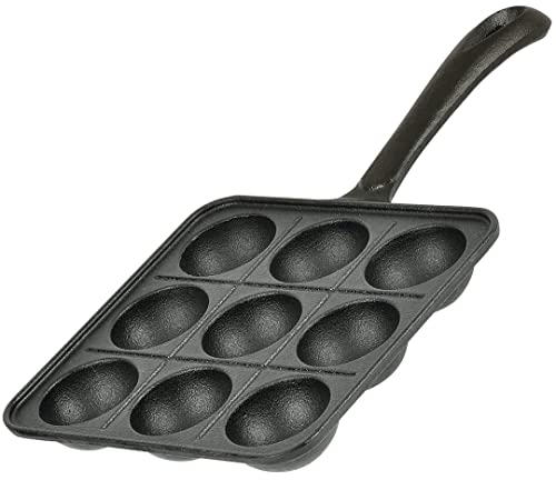 TIKUSAN Takoyaki Pan Cast Iron Takoyaki Maker Skillet Griddle Japanese Octopus Meat Ball Mold Maker for Gas Heater (9 Molds)