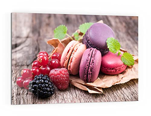 DEQORI Küchenrückwand Glas | Motiv Macarons und Beeren | 60x40 cm | Bad- oder Herd-Rückwand | Herdblende Spritzschutz für Küche & Badezimmer | Moderne Deko für Fliesenspiegel