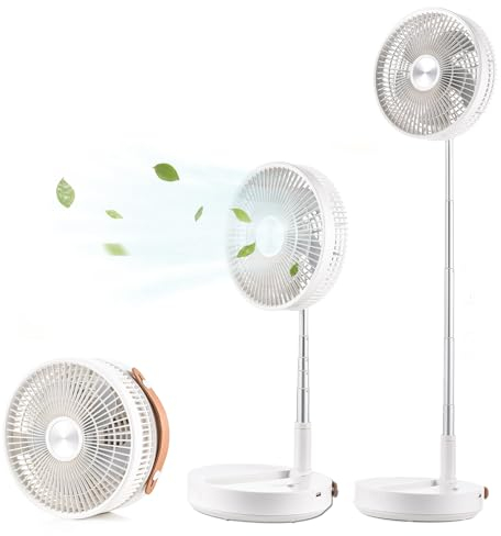 CalmGeek Ventilador de Plegable Pedestal, Ventilador Silencioso con Mando, USB Ventilador de Pie con Batería Recargable de 10800 mAh, 4 Velocidades de Viento 180° Oscilación Mesa Fan