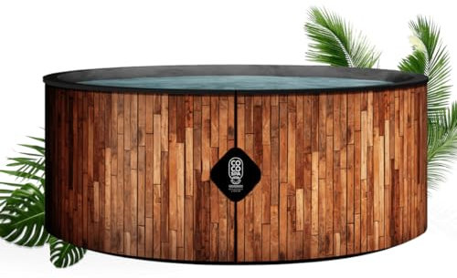 COCO SPA Bali Spa Gonflable| 180 cm de diamètre | 1100 litres | Moteur 2040 W | Jusqu'à 6 Personnes | Massage 140 Jets | Imitation Bois Naturel