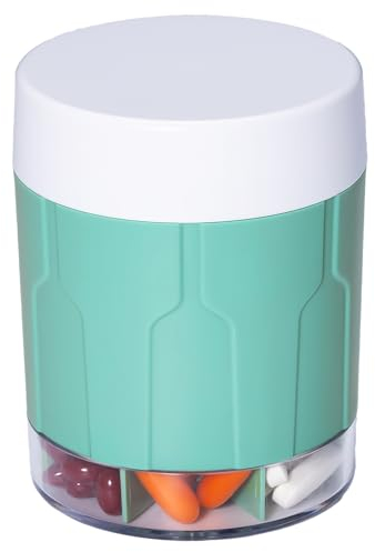 Betife Tablettenbox 7 Tage Große Fächer, Rund Pillendose Groß, für Monat Tabletten Aufbewahrung, Tragbare Medikamentenbox Morgens Mittags Abends, xl Pillenbox leicht zu öffnend, Cyan (21 Etiketten)