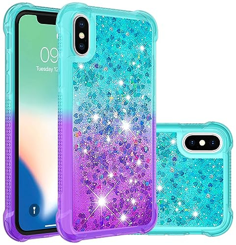 QIWEIQING Kompatibel mit iPhone X Glitzer Handyhülle, Glitter Hülle Leicht Flüssig Treibsand Case TPU Bumper Schutzhülle Mädchen Frauen Hülle für iPhone X/iPhone XS.Blue Purple YBJ