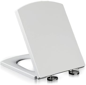 Toilettendeckel Mit Absenkautomatik, WC Sitz Eckig Mit Absenkautomatik, Klodeckel Mit Quick-Release Funktion, Klobrille Leicht Zu Reinigen Rechteck, Weiß Toilettensitz Quadratische,03B