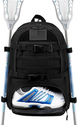 SunForMorning Lacrosse Tasche Großer taktischer Lacrosse-Ausrüstungsrucksack mit externen Schnallenriemen zur Befestigung von Helm und separatem Schuhfach für alle Lacrosse- oder Feldhockeyausrüstung,