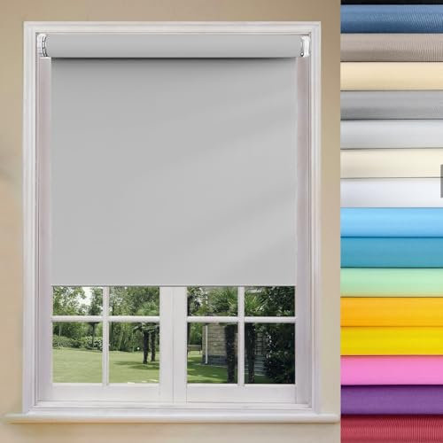 Day and Night Light Blinds 40 x 70 cm Light Filtering Premium Fabric Easy Fit Light Filtering Curtains Easy Fit Roller Blinds for Windows and Doors, Light Grey