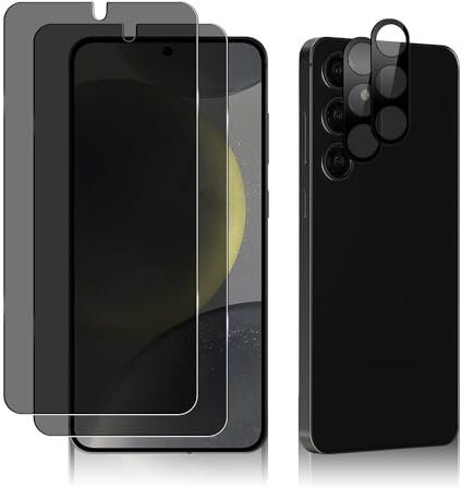 MiRowy Verre Trempé Anti-Espion pour Samsung Galaxy S24+, 2+2 Pièces Privacy Protection Écran et Caméra Protecteur, 9H Dureté Anti-Rayures Anti-Spy Privacy Protecteur Écran pour Samsung Galaxy S24+