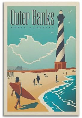 koanga Vintage-Poster Outer Banks North Carolina, dekoratives Gemälde, Leinwand-Wandposter und Kunstdruck, modernes Familienschlafzimmer-Dekor-Poster, 30 x 45 cm