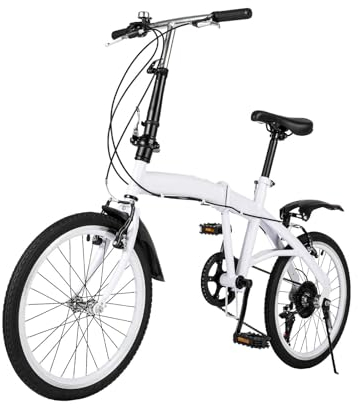 20 Zoll Klapprad, 6 Gangschaltung Weiß Faltrad Klappfahrrad Erwachsene Folding City Bike für Damen und Herren Erwachsene, Anwendbare Höhe 1,4-1,9m, Fahrräder für Stadt und Camping