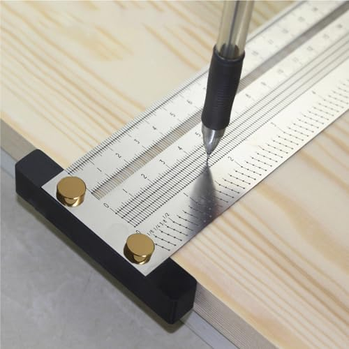 QeeHeng Holzbearbeitung Scriber T-Quadrat Lineal, Edelstahl Holzbearbeitung T Quadrat Lineal zum Markieren, Messen, Scribing Tool mit mechanischen Bleistift (16 In)