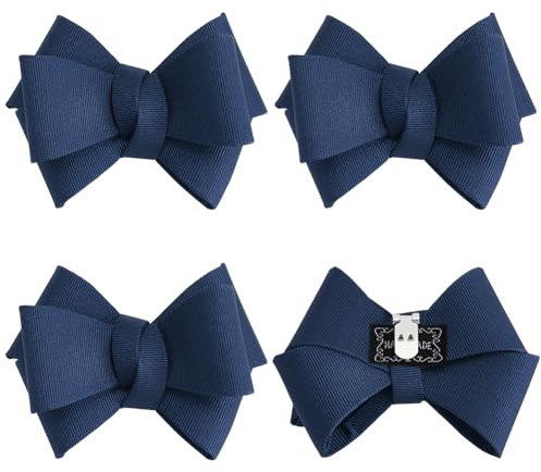 FINGERINSPIRE - 4 pinzas para zapatos, color azul marino con pajarita de cinta de poliéster para zapatos, lazo desmontable, hebilla de zapatos, pajarita o boda, decoración de zapatos, amuleto (80 x 63
