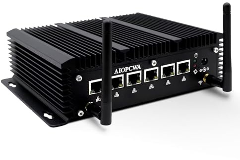 AIOPCWA Micro Firewall Appliance Core i5 10210U Mini PC Router, 6 x 2.5 GbE i225V LAN Fanless Industrial Computer, Barebone, Support Windows OPNsense, COM, WiFi6, BT5.2, SIM Slot
