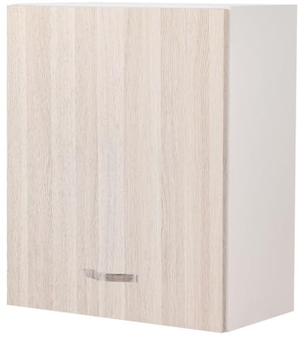 Shally Dogan Pensile da Cucina a Parete, Armadio Sospeso in Legno con Anta Singola 1 Ripiano e 2 Scomparti, Armadietto da Muro Spazioso e Resistente, Colore Olmo, Dimensioni 60 x 32 x 72H cm