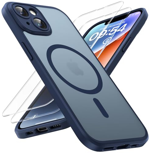 TOCOL für iPhone 14 Hülle für Magsafe, Vollständiger Kameraschutz Stoßfest Kratzfest Transluzente Rückseite Magnetisch Handyhülle für iPhone 14 Case, Blau