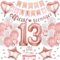 Offizielle Teenager 13. Geburtstag Deko - 50 Stück Roségold Party Set Mit Happy Birthday Banner, Folienballons, Kuchendekoration für Mädchen