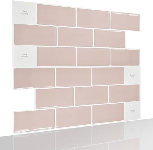 Neukids 10-Stück Fliesenaufkleber 30×15cm,Klebefliesen Küche,3d Fliesenaufkleber Rosa,Wandfliesen Selbstklebend Küche Badezimmer Fliesen Rückwand,Vinyl Fliesen Selbstklebend Rechteckig