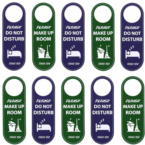 Muka 10 Stück „Bitte nicht stören“ Türschild aus PU, Schild mit Türklinke für Make-up-Zimmer, für Hotels, Marineblau und Grün, doppelseitig, 23,9 x 7,9 cm