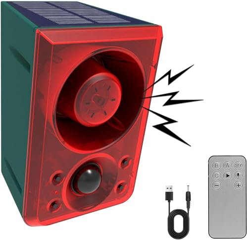 Solar Alarmanlage Blitz Hell mit Fernbedienung Bewegungsmelder Draussen Alarm Hell 129db Ton Sicherheit Sirene Hell IP65 wasserdicht Geschützt für Ihr Haus, Villa, Baren, Bauernhof, Hof (Satz B)