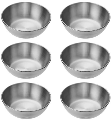 FSSTUD 6 Pcs Stainless Steel Sauce Dishes Small Round Seasoning Bowls Mini Metal Appetizer Dish Condiment Sauce Cups Soy Dip Bowls Sushi Dipping Plates for Home Kitchen Silver