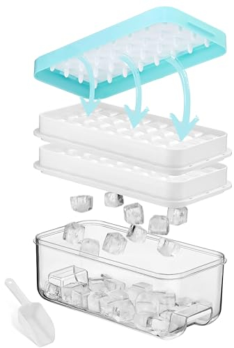 LINFELDT® Eiswürfelbehälter mit Deckel - 64 Eiswürfel durch Drücken - smarte Eiswürfelform mit Behälter - Ice Cube Tray with Lid - Eiswürfelbox mit Deckel