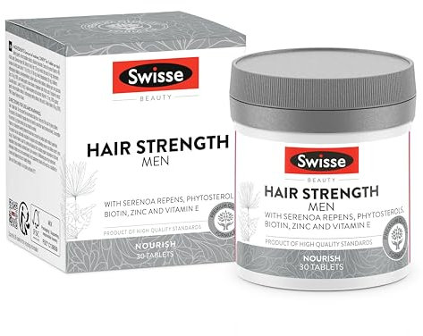 SWISSE Hair Strength Men - Hair Supplements for Men with Biotin, Vitamin E and Zinc, 30 Tablets - Strong and Healthy Hair Supplement for Man with Nourishing Action for Hair Care - Made in Italy