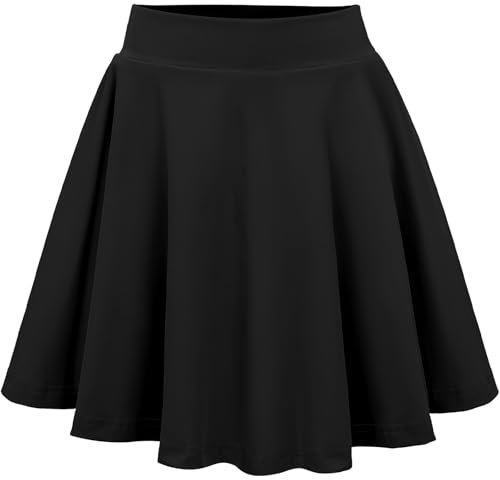 Eisnnu Mädchen Rock Kinder Tennisrock mit Shorts Elastische Taille A Linie Dehnbarer Kinder Freizeitröcke Minirock Schuluniform(15-16Jahre,Schwarz,L)