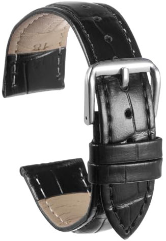 QUARKZMAN Leder Uhrenarmband 17mm Armband Elegante Uhrenarmbänder Smartwatch Armband Geprägtes Muster Rindsleder Uhrenarmband Ersatz mit Federstegen für Herren und Damen, Schwarz