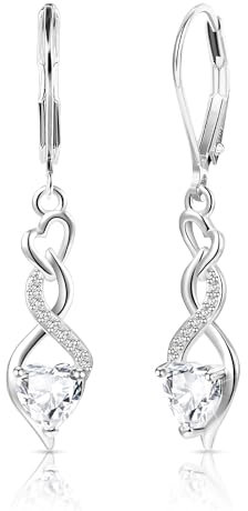 925 Sterling Silber Hängeohrringe - Hypoallergen Brillant Zirkonia Unendlichkeit Infinity Lang Hängend Diamant Ohrhänger für Damen